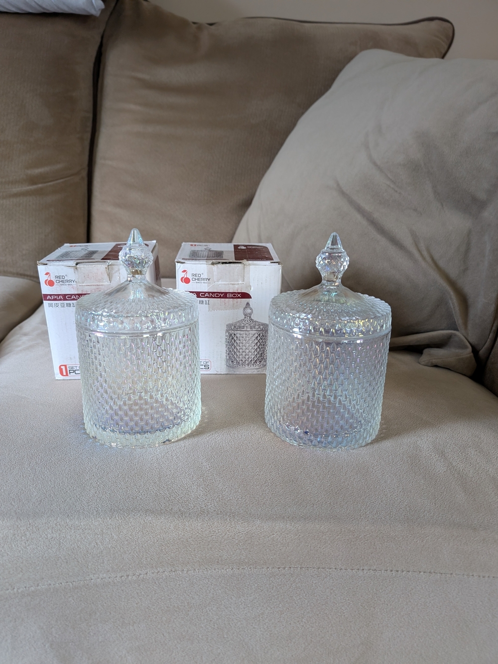 Iridescent Glass Candy Jar with Lid - Clear